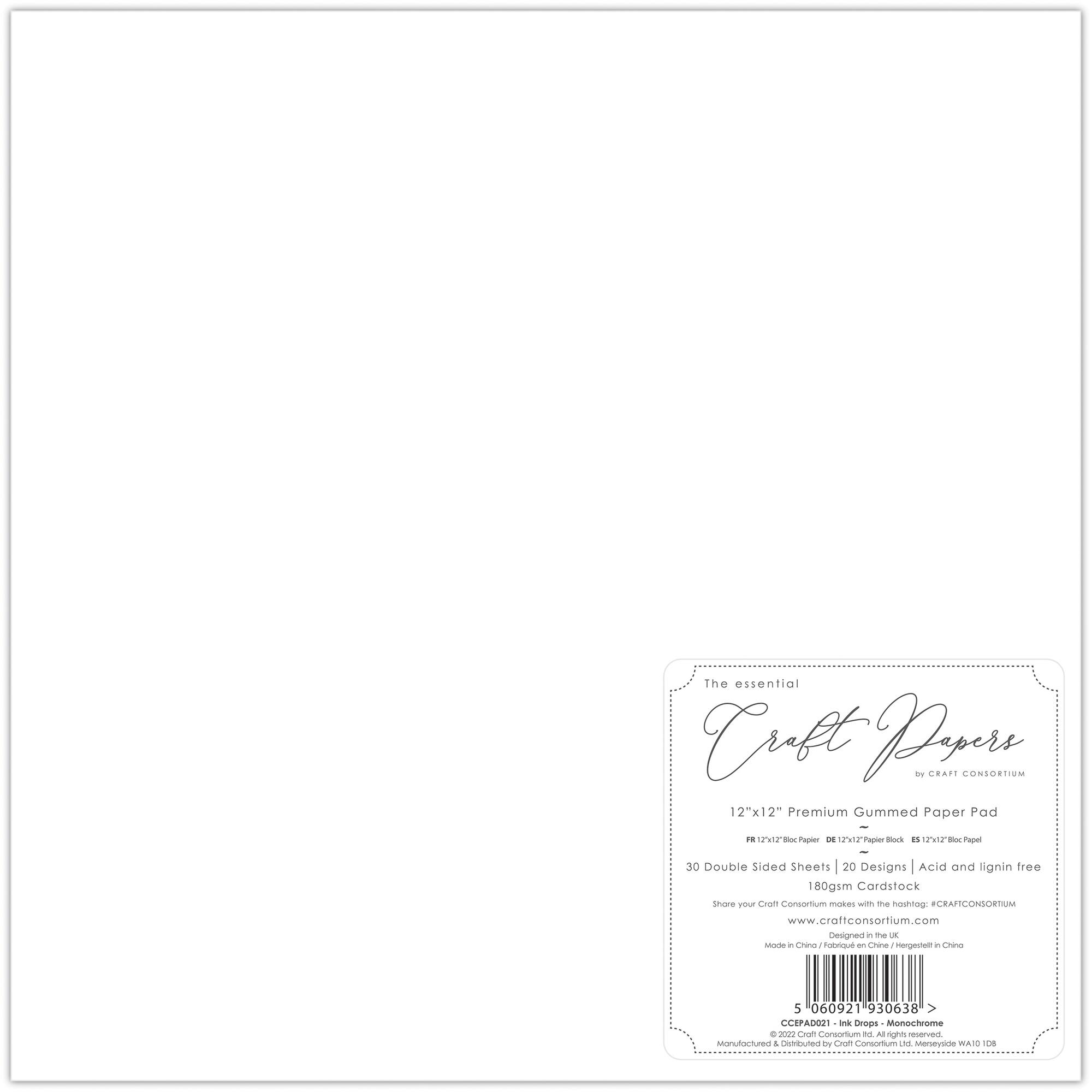 Craft Consortium Ink Drops Monochrome Double-Sided Paper Pad, 12" x 12"